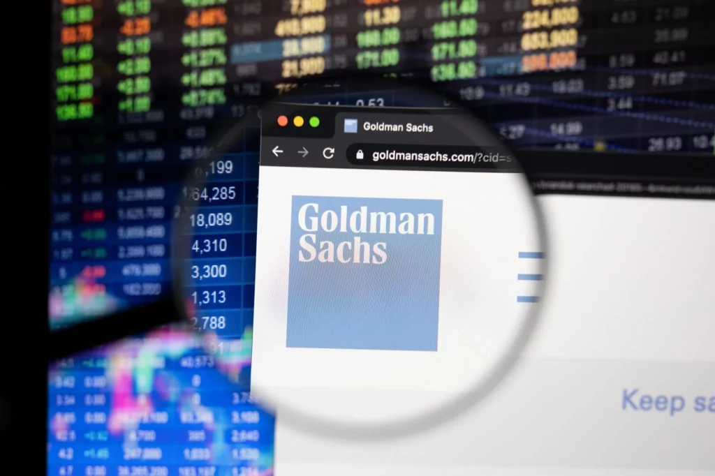 Logo do Goldman Sachs, em destaque em Nova York, destacando os resultados financeiros do quarto trimestre de 2024.