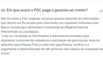 FAQ do FGC tira as principais dúvidas dos credores (Foto: a própria plataforma do FGC)