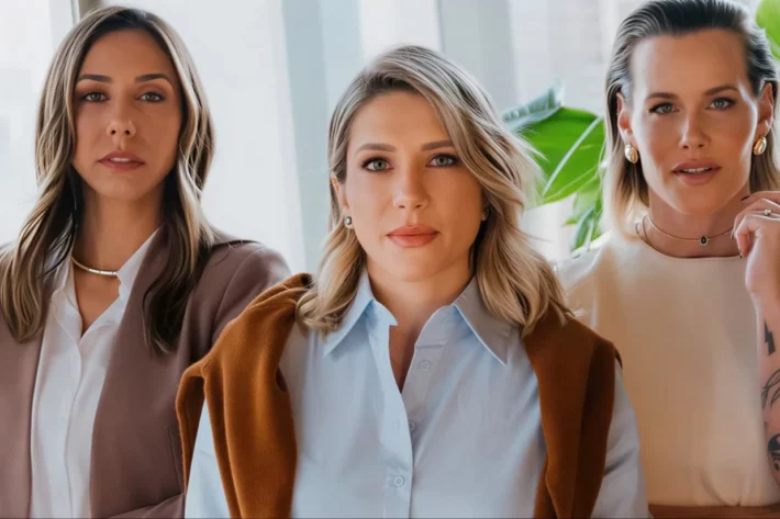 Kelly Gusm&atilde;o, cofundadora da Warren, &agrave; direita, e suas s&oacute;cias, Ana Toledo e Liana Selles. (Imagem: Ella Wealth/divulga&ccedil;&atilde;o).