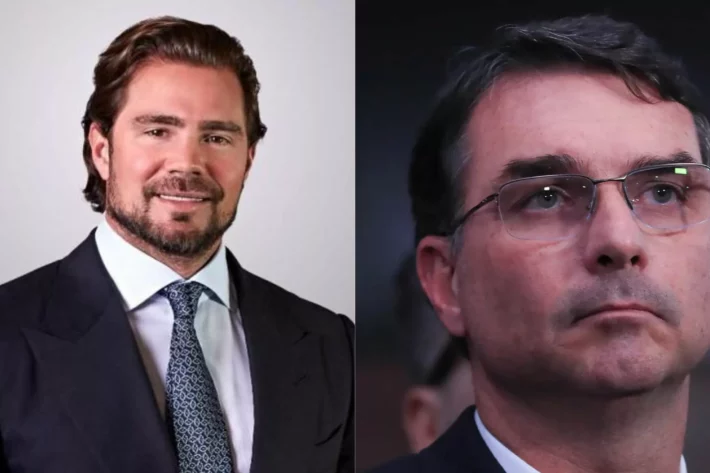 O senador Fl&aacute;vio Bolsonaro e o dono do Banco Master, Daniel Vorcaro (Foto: Lula Marques/Ag&ecirc;ncia Brasil e M&aacute;rcio Gustavo Vasconcelos - Montagem E-Investidor)