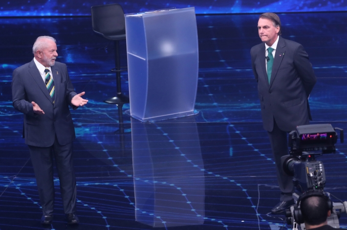 Lula (PT) and Jair Bolsonaro (PL) in the Band debate.